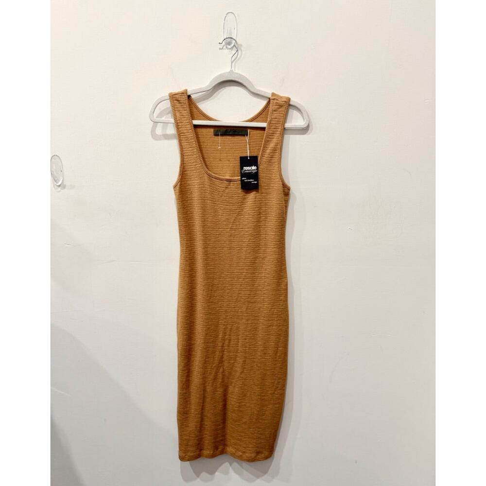Enza Costa Sleeveless Square Neck Bodycon Midi Tank Dress Light Brown Women's M